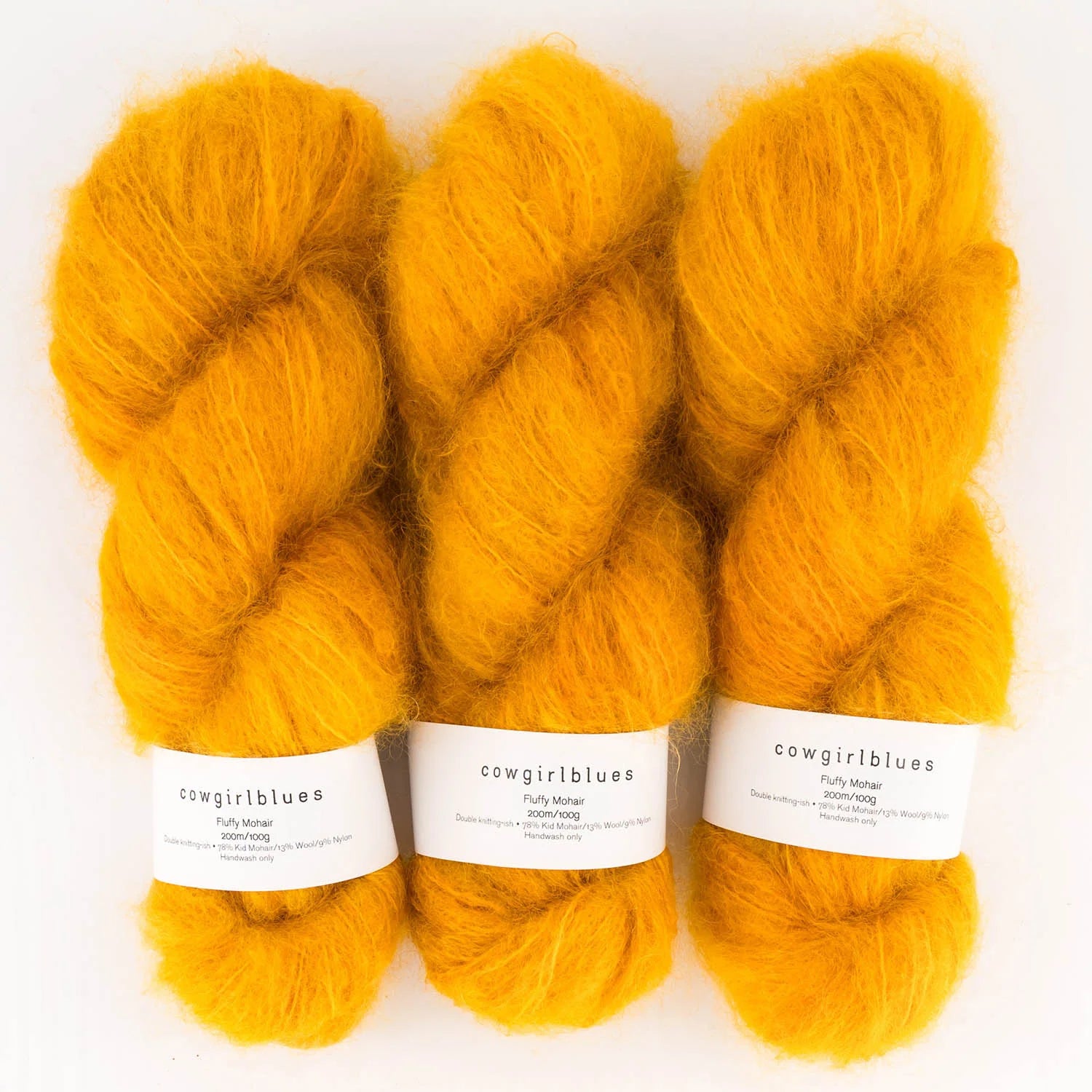 Cowgirlblues Fluffy Mohair Solids, Farbe 57 Saffron: 78 % Mohair, 13 % Wolle, 9 % Nylon