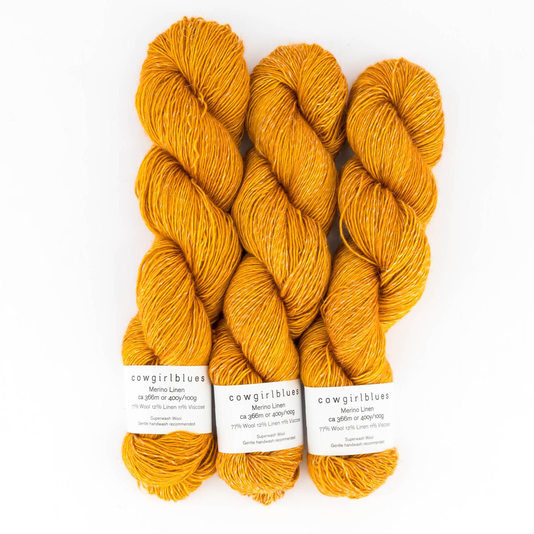 Cowgirlblues Merino Linen Solid, Farbe 57 Saffron: 77 % Wolle, 12 % Leinen, 11 % Viskose