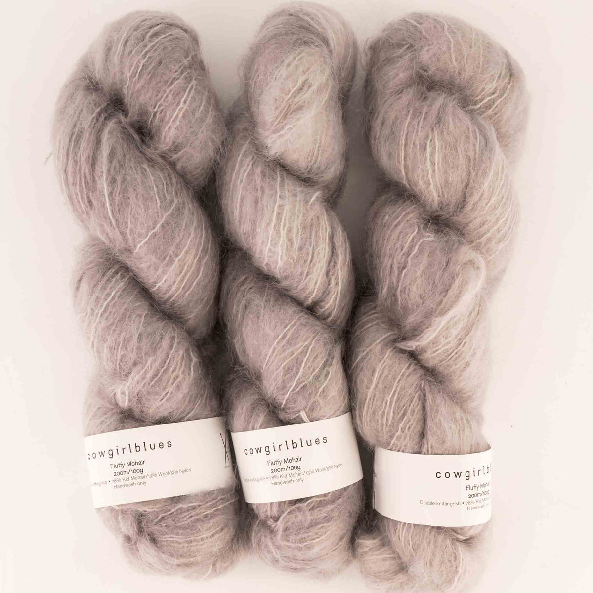 Cowgirlblues Fluffy Mohair Solids, Farbe 03 Silver Fox: 78 % Mohair, 13 % Wolle, 9 % Nylon