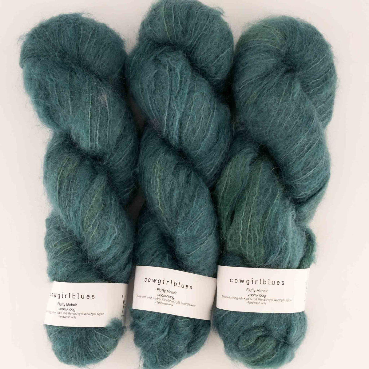 Cowgirlblues Fluffy Mohair Solids, Farbe 13 Rainforest: 78 % Mohair, 13 % Wolle, 9 % Nylon