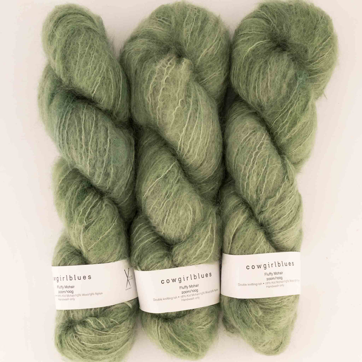 Cowgirlblues Fluffy Mohair Solids, Farbe 14 Sage: 78 % Mohair, 13 % Wolle, 9 % Nylon