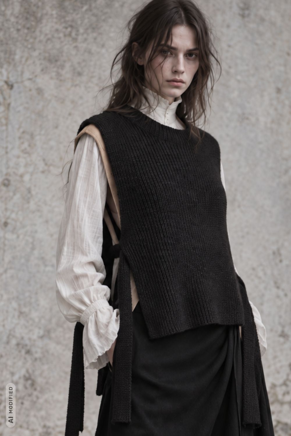 Pullunder Circe, Strickanleitung, klassisch von unten gestrickt, im 1x1 Rippenmuster, Garn: Amano Puna Black