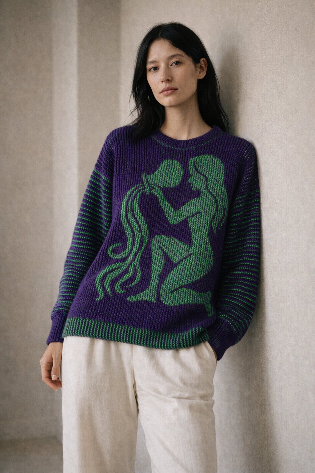 Strickset Pullover Aquarius: Strickanleitung und Wolle Kremke The Merry Merino 140, Schattenstrick-Pullover
