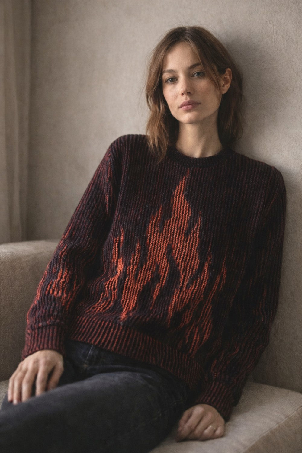 Strickset Pullover Claim The Flame: Strickanleitung und Wolle Kremke The Merry Merino 140, Schattenstrick-Pullover