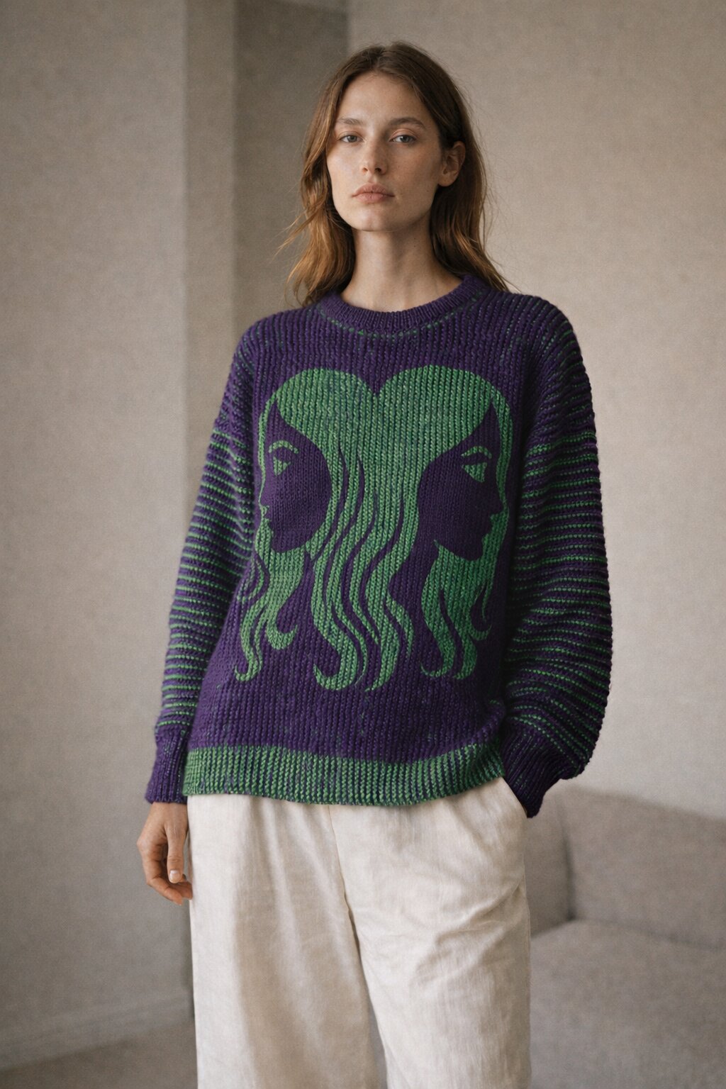 Strickset Pullover Gemini: Strickanleitung und Wolle Kremke The Merry Merino 140, Schattenstrick-Pullover