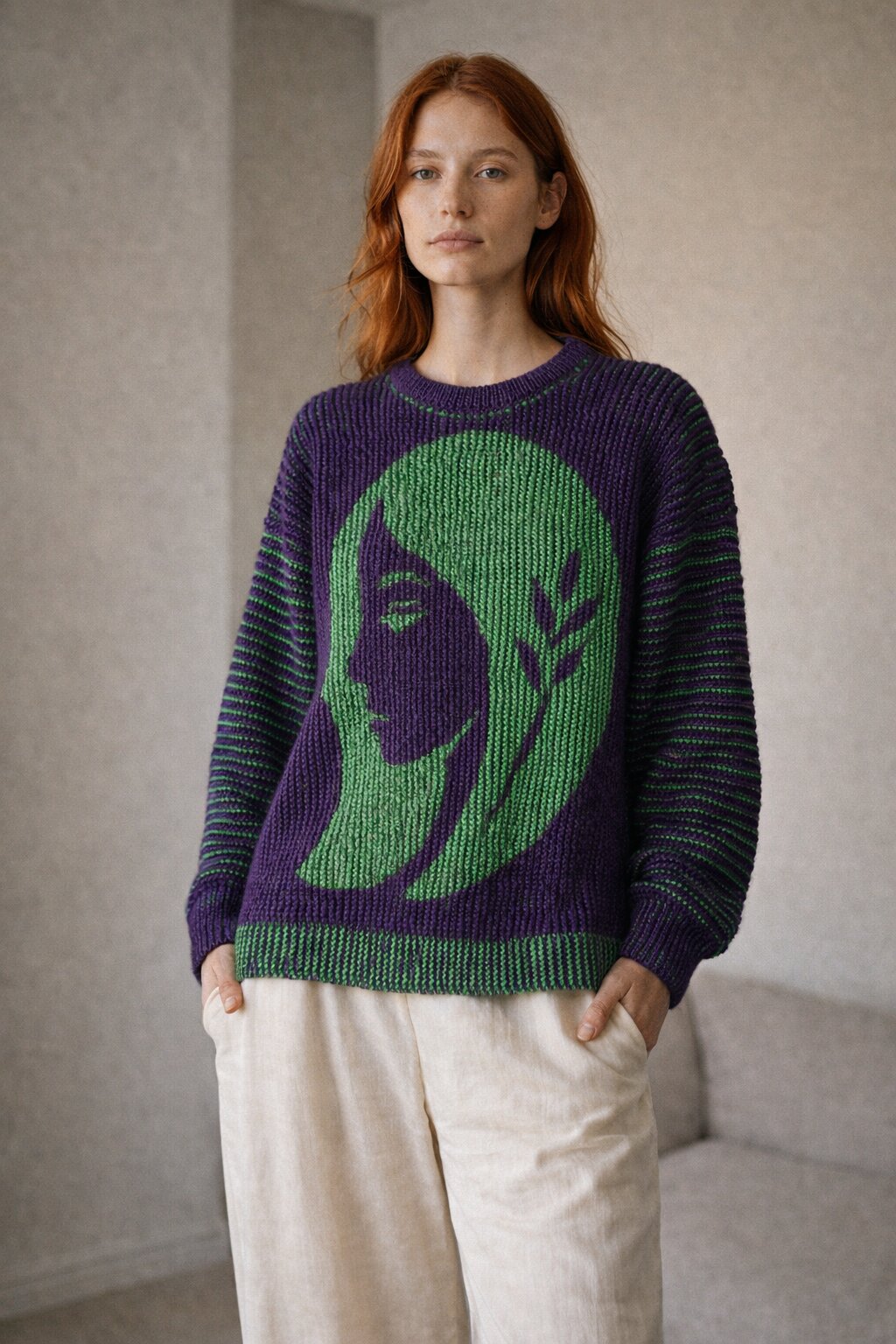 Strickset Pullover Virgo: Strickanleitung und Wolle Kremke The Merry Merino 140, Schattenstrick-Pullover
