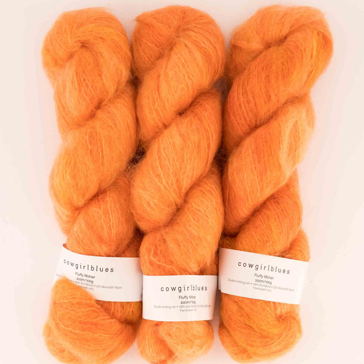 Cowgirlblues Fluffy Mohair Solids, Farbe 42 Carrot Juice: 78 % Mohair, 13 % Wolle, 9 % Nylon