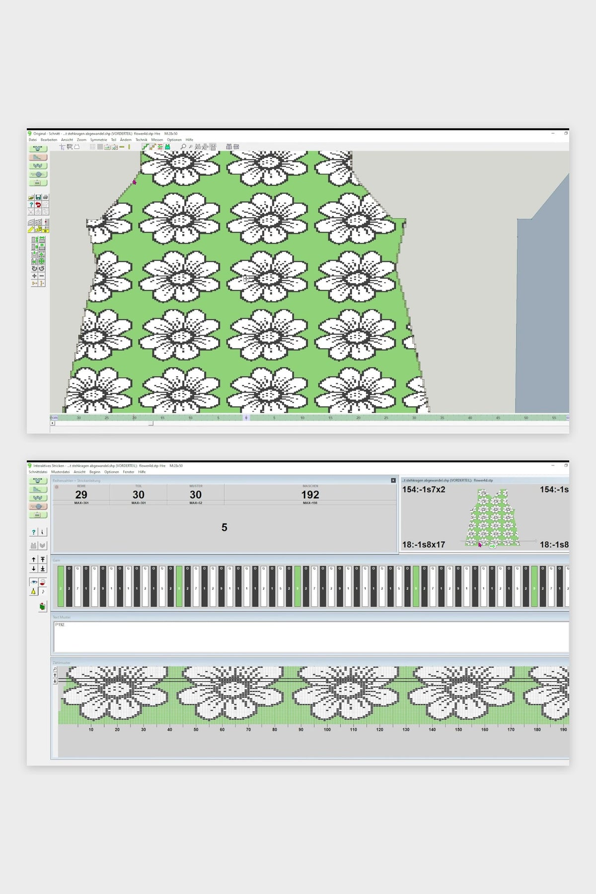 DesignaKnit 9, Programmansichten: Muster im Schnittteil und interaktives Maschinenstricken