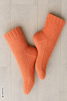 Socken Fruity Orange, Strickanleitung, in Runden gestrickt, Perlmuster mit Herzchenferse, Garn: Kremke Edelweiss Alpaka 4-fach 25g