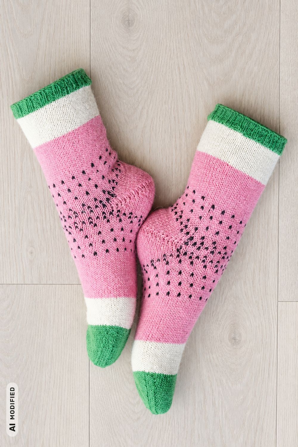 Socken Fruity Wassermelone, Strickanleitung, in Runden gestrickt, mit Colorwork, Garn: Kremke Edelweiss Alpaka 4-fach 25g
