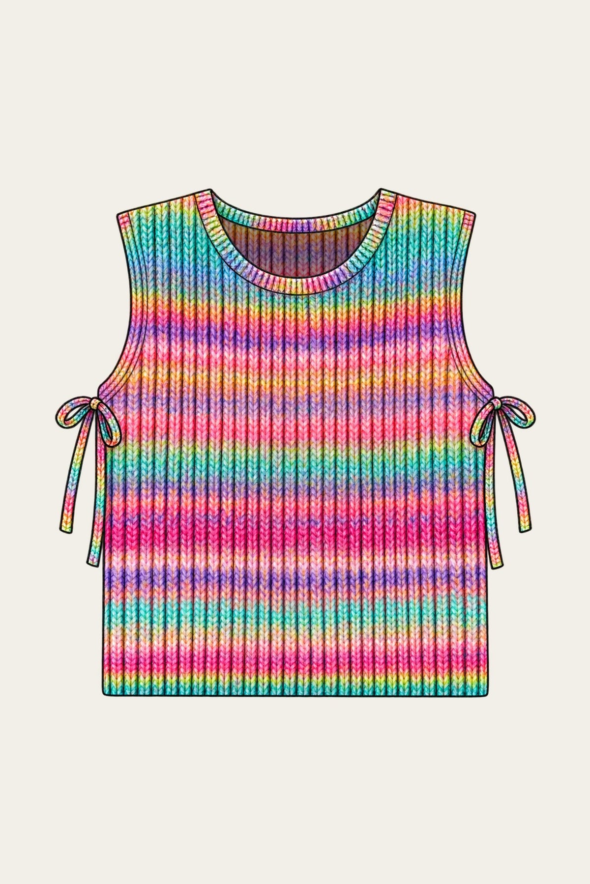 Pullunder Circe - Color Crush, Strickanleitung, zweite Zeichnung mit Halsblende und Bindebändern