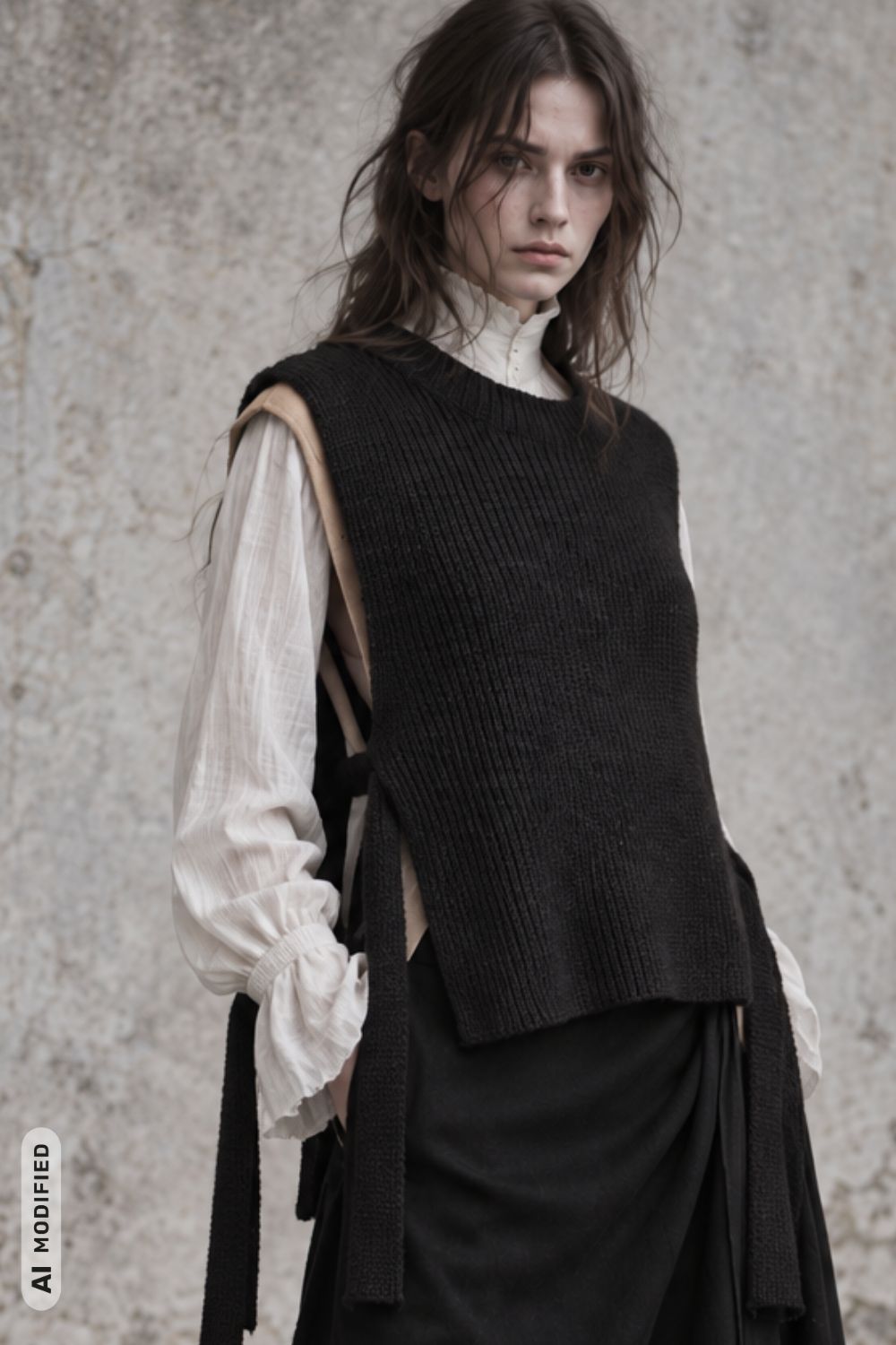 Pullunder Circe, Strickanleitung, klassisch von unten gestrickt, im 1x1 Rippenmuster, Garn: Amano Eco Puna Black