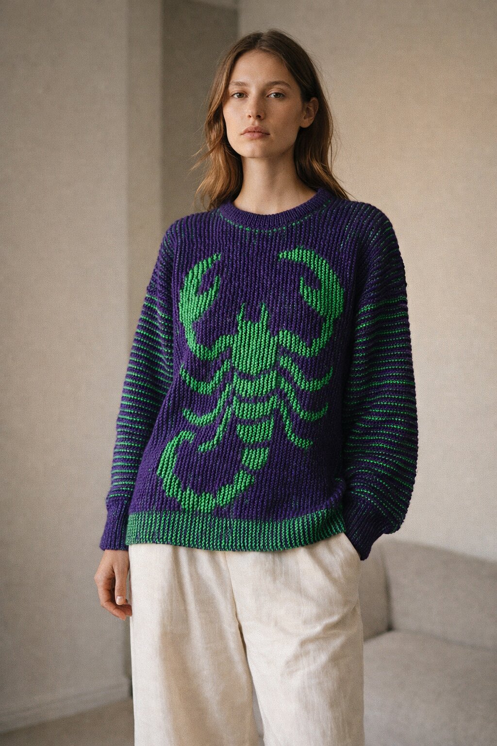 Strickset Pullover Scorpio: Strickanleitung und Wolle Kremke The Merry Merino 140, Schattenstrick-Pullover